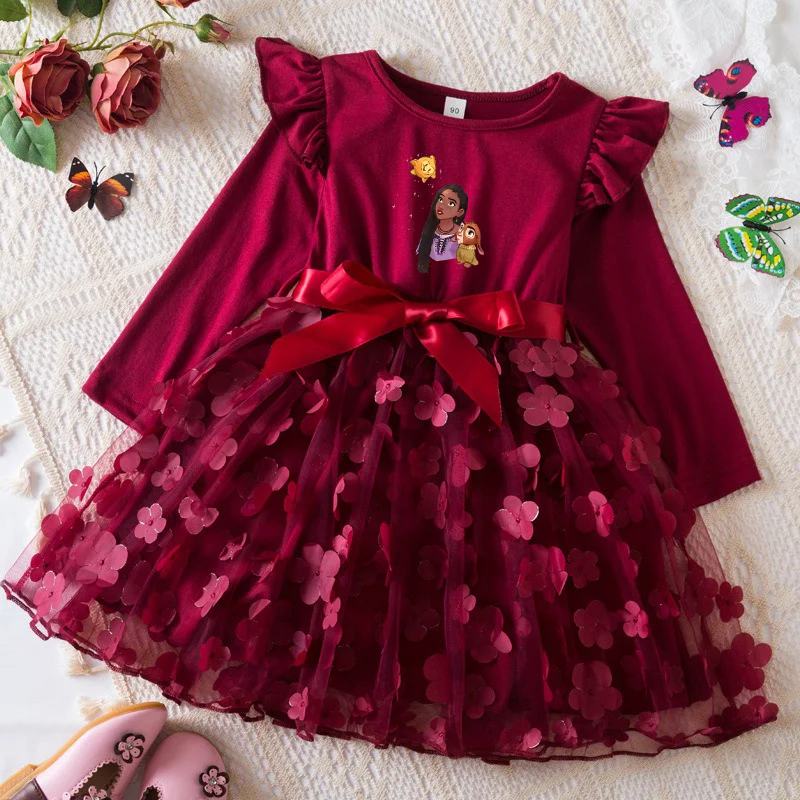 Movie Wish Autumn Dress for Kid's Casual Clothes 3D Butterfly Cute Long Sleeve Baby Girls Princess Dress Party Dresses 2-6 Yrs