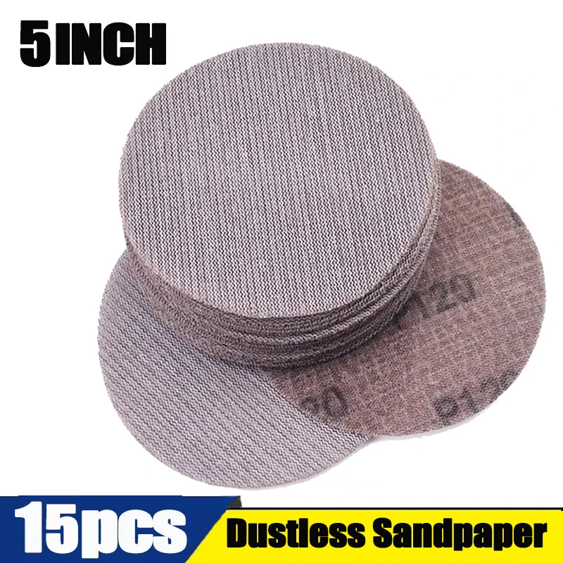 

15pcs 5inch 125mm Mesh Sanding Discs Hook & Loop Abrasive Dust Free Grid Sanding Paper Anti-Blocking Grinding Sandpaper for Car