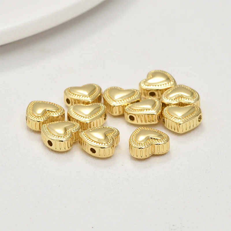 5Pcs Brass Gold Plated Love Heart Bead Spacer Puffed Heart Beads for Bracelet Necklace Findings Diy Jewelry Making Supplies