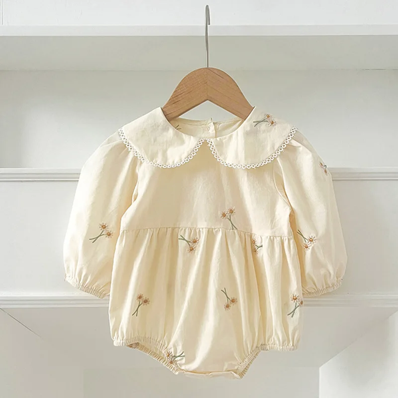 Frühling 0-24M Baby Mädchen Kleidung Kleinkind Baby Mädchen Strampler Stickerei Blume Punkte Baumwolle Strampler Weiß Infant Baby mädchen Overall