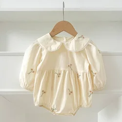 Spring 0-24M Baby Girl Clothing Toddler Baby Girl Romper Embroidery Flower Dots Cotton Romper White Infant Baby Girls Jumpsuit