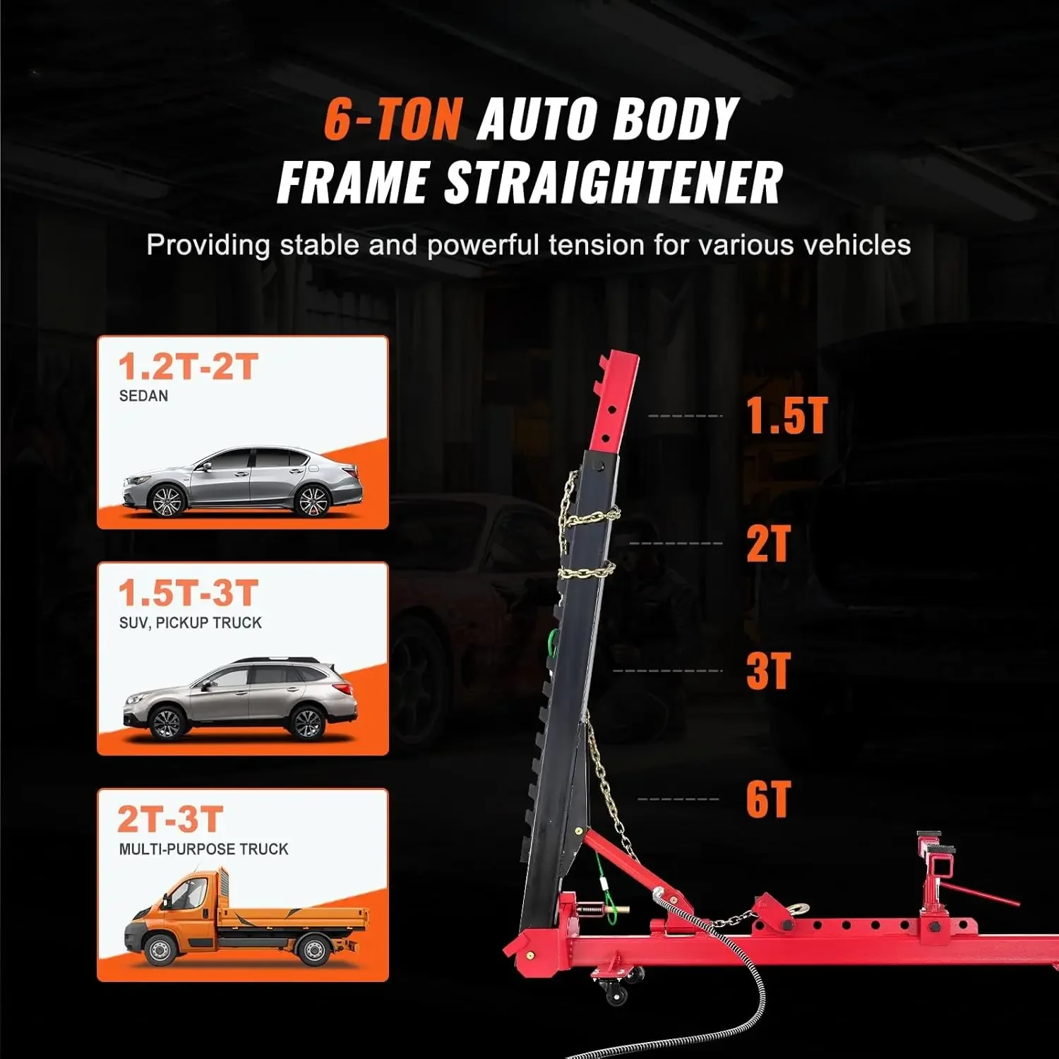 Auto Body Frame Straightener, 6 Ton Tension Car Frame Puller, Auto Body Frame Machine with Swivel Post, Hydraulic Foot Pump