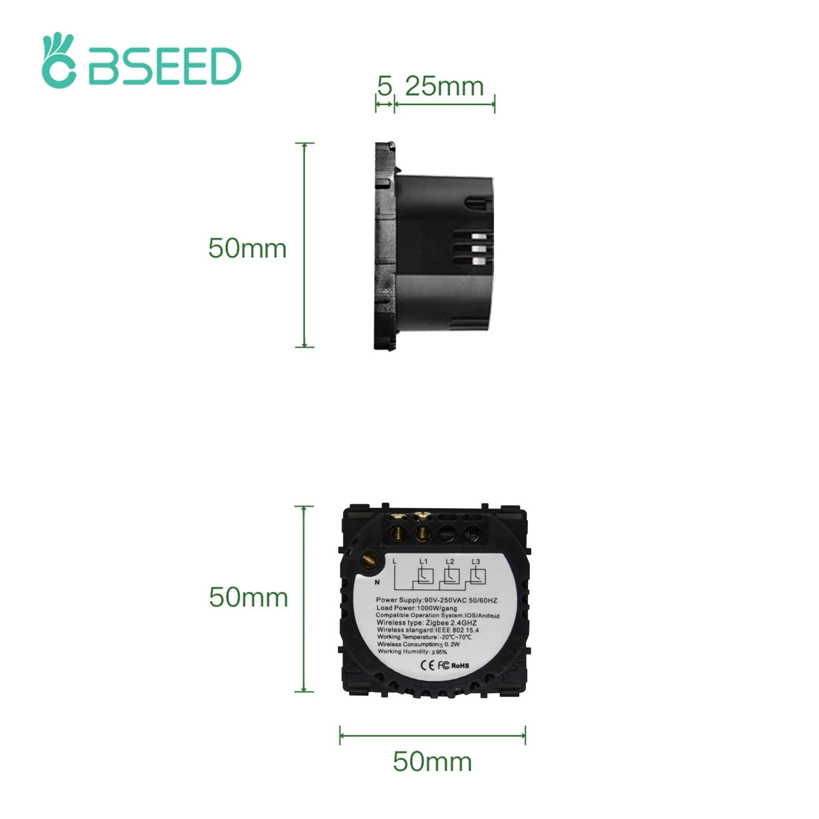 Bseed ZigBee สวิตช์ไฟอัจฉริยะสวิตช์ฟังก์ชั่นสวิทช์เซ็นเซอร์สัมผัสรองรับ Tuya Google ชีวิตอัจฉริยะควบคุมเป็นกลาง