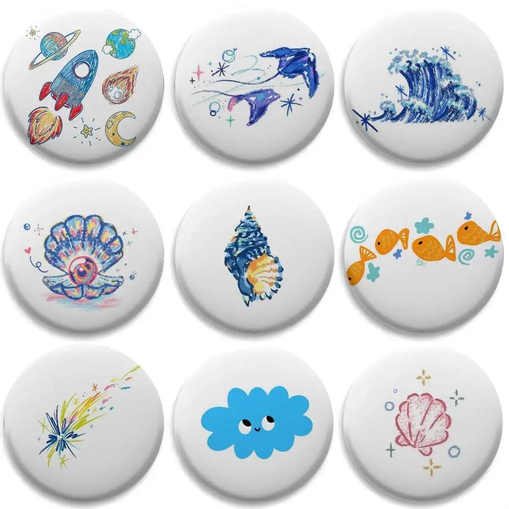 

INS Cartoon Cute Kid Baby Art Badges Round Exquisite Badge Brooches Creative Pins For Clothes Hat Backpack Gift Accessories