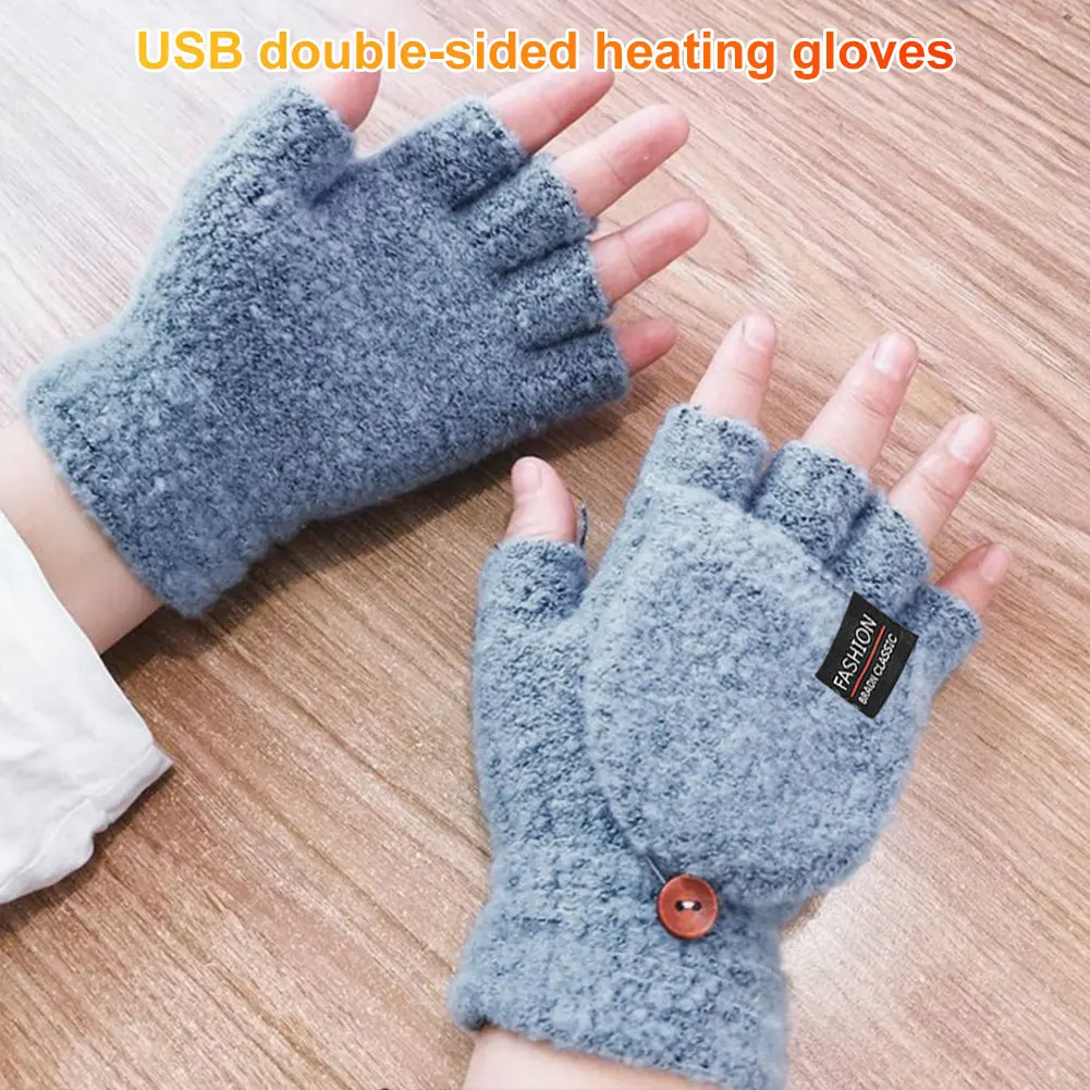 USB Electric Heated Gloves Adjustable Temperature Double-Sided Heating Gloves Touchscreen Rechargable Mittens Warm Winter Warmer