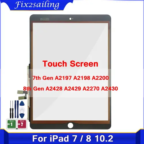 Imagen 1 del producto Nuevo para iPad 7 10,2 2019 7th Gen A2197 A2198 A2200 8th Gen 2020 A2428 A2429 A2270 A2430 Digitalizador de pantalla táctil Panel de vidrio exterior