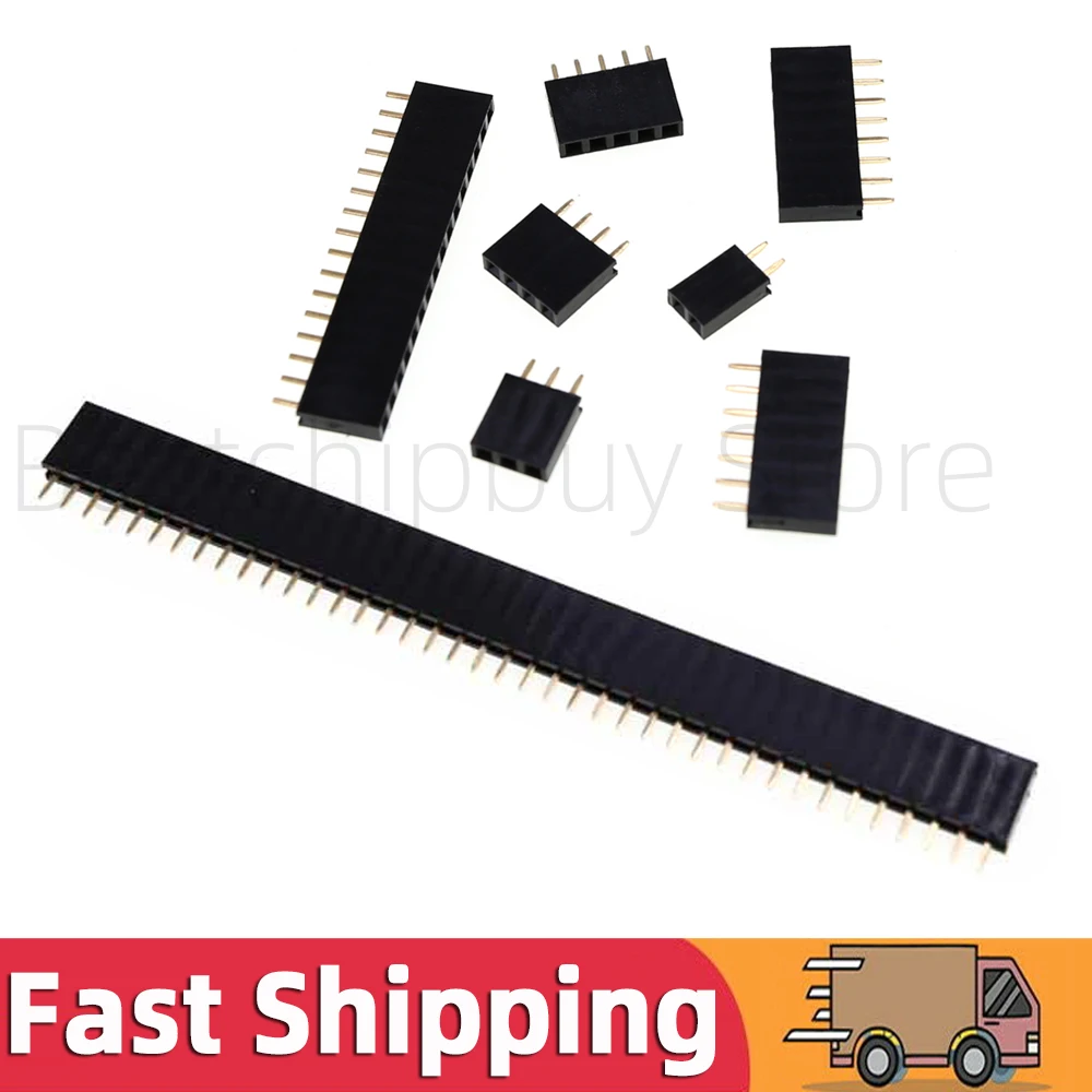 10pcs Single Row Female Pin Header Socket Pitch 2.54mm 1x2p 3p 4p 5p 6p 7p 8p 9p 10p 12p 14p 16p 18p 20p 22p 40p Pin Connector