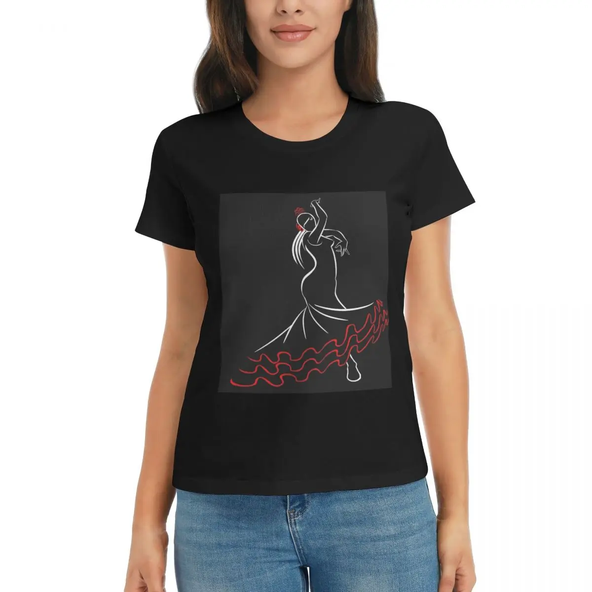 

Women T-Shirt Spain Flamenco Dancer Front Summer Short Sleeve Tees Round Neck Cotton T Shirts Clothes Tops Streetwear