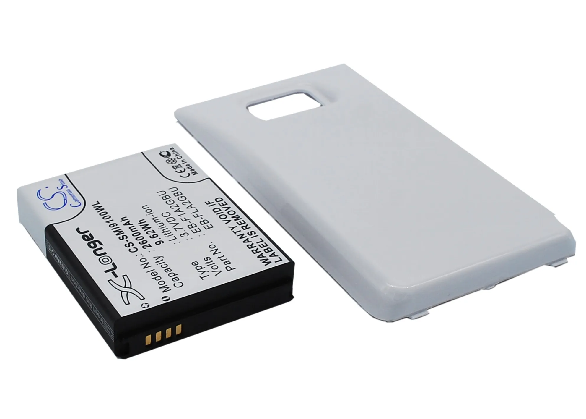 CS Mobile Phone Batteryfor Samsung Galaxy S II Galaxy S2 GT-I9100 Fits EB-F1A2GBU FLA2GBU L102GBK High capacity with rear cover