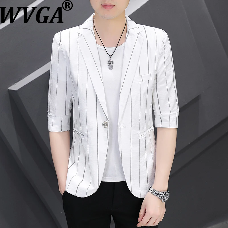 

Новые мужские модные куртки WVGA с отложным воротником, корейский стиль, нишевый шик, повседневный блейзер с рукавом три четверти, Ins W19618