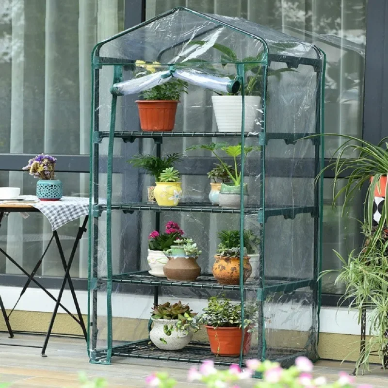 100% Waterproof 4 Tier Greenhouse Cover Replacement Mini Garden Plants Warm Room Pvc Cover Anti-uv Windproof Cover W/o Frame