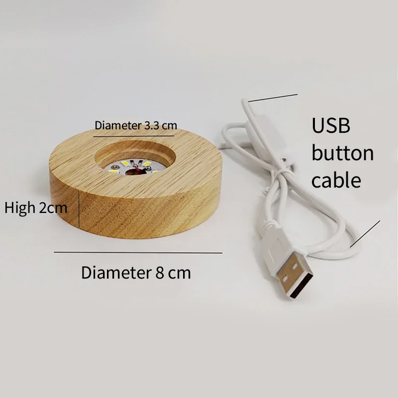 USB 스위치가 있는 목재 LED 조명 베이스, 회전 디스플레이 스탠드, 램프 거치대, 아트 장식, 8cm