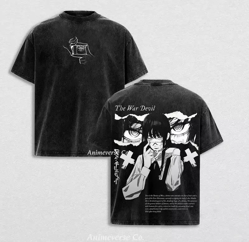 Anime Chainsaw Man Mitaka Asa Grafik T-Shirt Herrenbekleidung Kurzarm T-Shirt Gewaschenes Baumwoll-Tee Harajuku 2026 Sommer T-Shirt