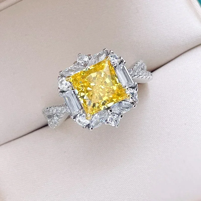 Super Shiny Diamond Ring 925 Silver Blue Fashion Women's Ring Design Minimalist Luxury Wedding Jewelry