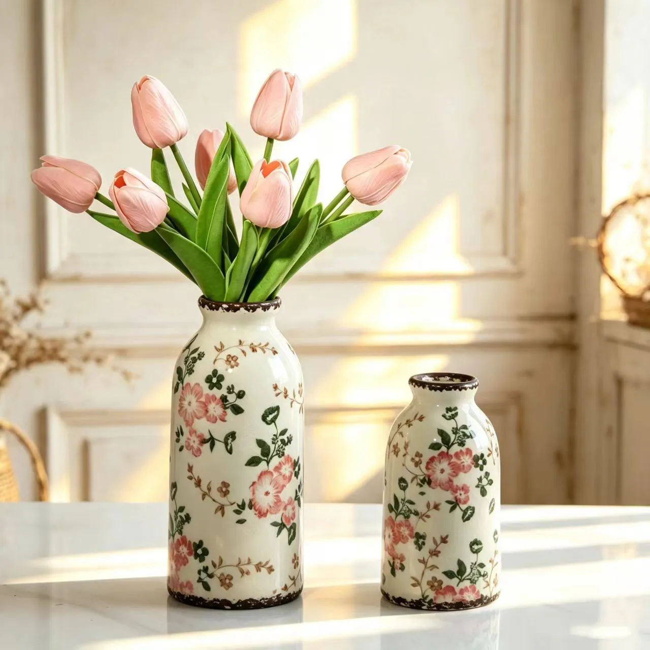 Vintage Pastoral Crackle Glaze Ceramic Vase, New Chinese Dried Flower Arrangement Vase, Desktop Unique Ornament for Living Room