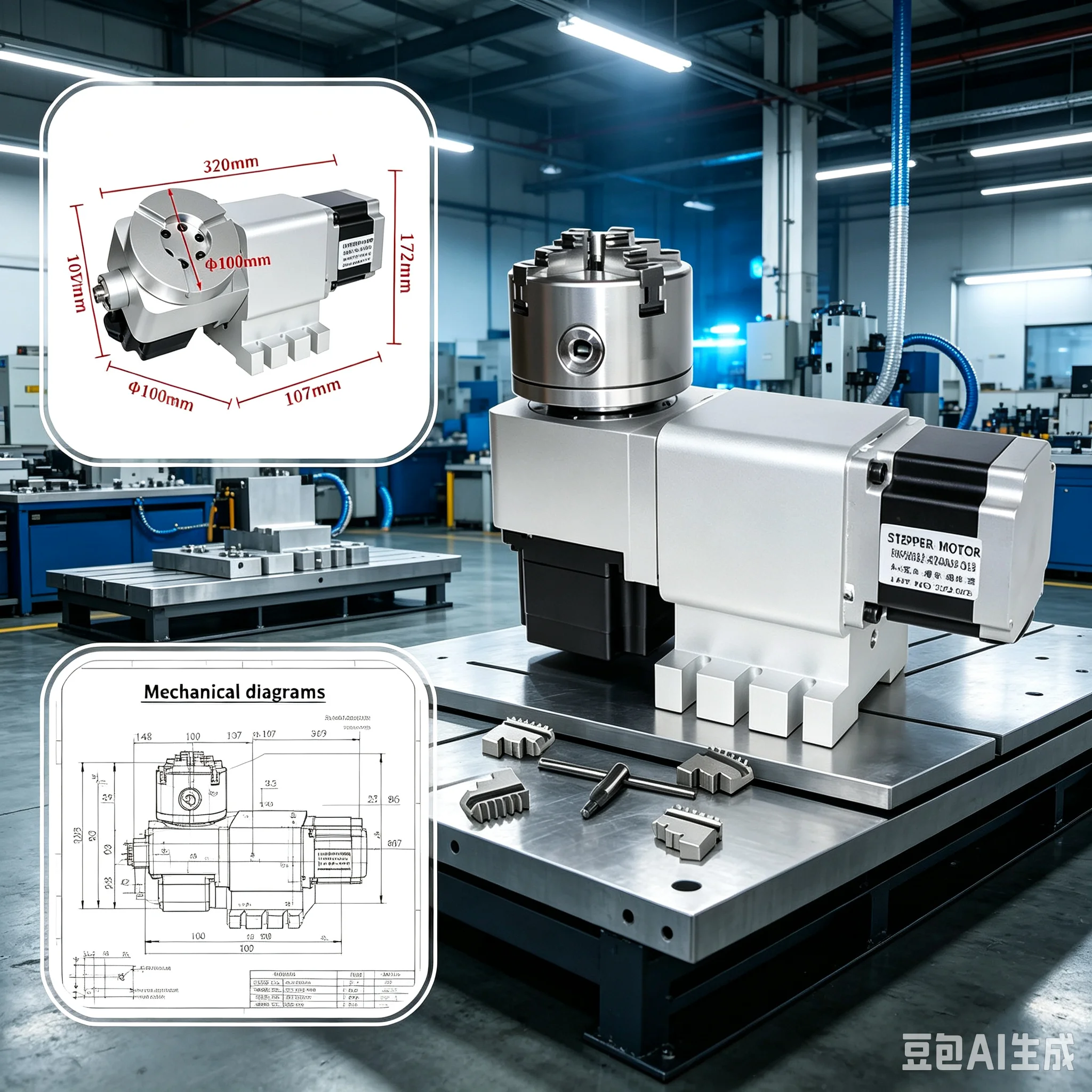 New Rotary AxIs for Wood Carving Machines 4th Axis 5th Axis Table Rotatable Chuck 17-50 25-50 Harmonic Reduction Gearbox 50:1