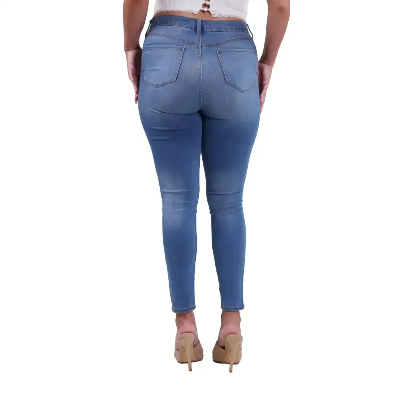 Comfort Casual Streetwear Bell Button Ankle Denim Pants Mid Rise 10KJ Starched Jeans Slim-fitting Plain Underwear Lady