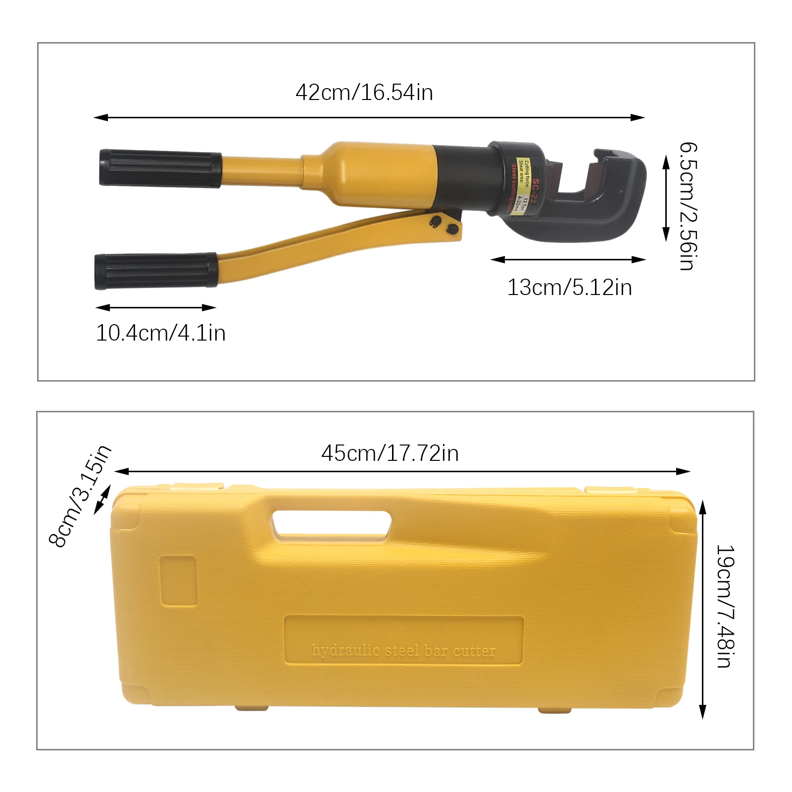 Hydraulic Rebar Cutter,Portable Rebar Cutter,Cutting up to 0.16-0.63 Inch Rebar,with Easy to Carry portable toolbox, Yellow