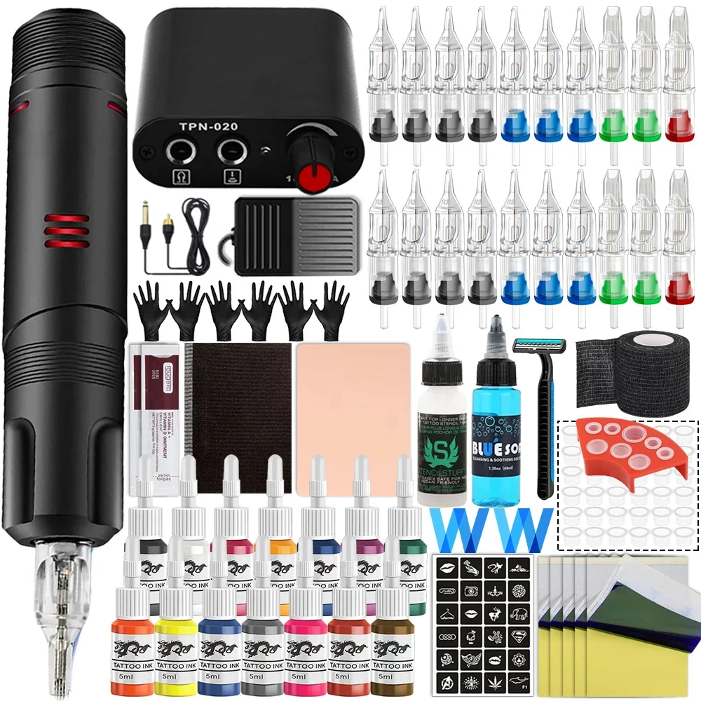 

Полный комплект тату-ручки, картридж для тату-машины с блоком питания, набор педалей для начинающих татуировок, комплект для начинающих художников