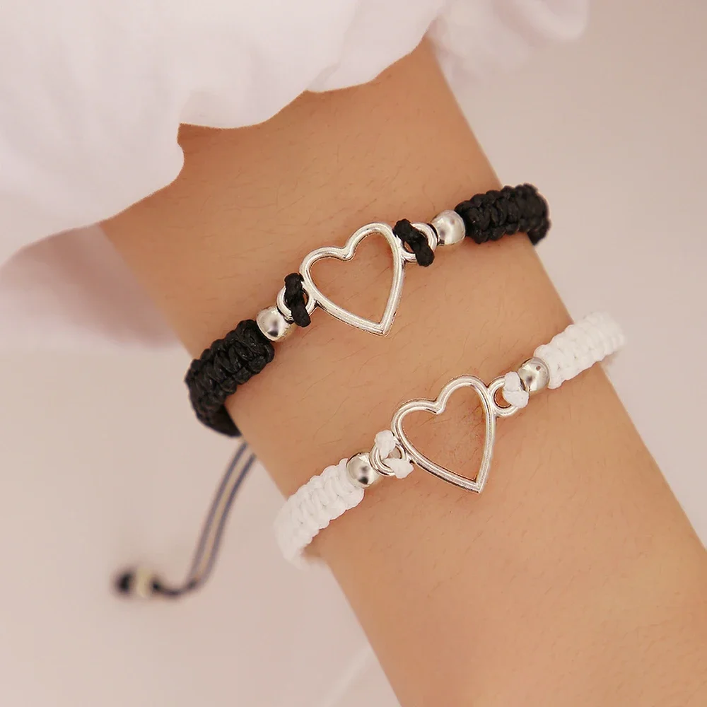 Pulsera de pareja de corazón de amor para amantes, mujeres y hombres, cuerda ajustable hecha a mano, relación de amigos, pulseras a juego, regalo de joyería