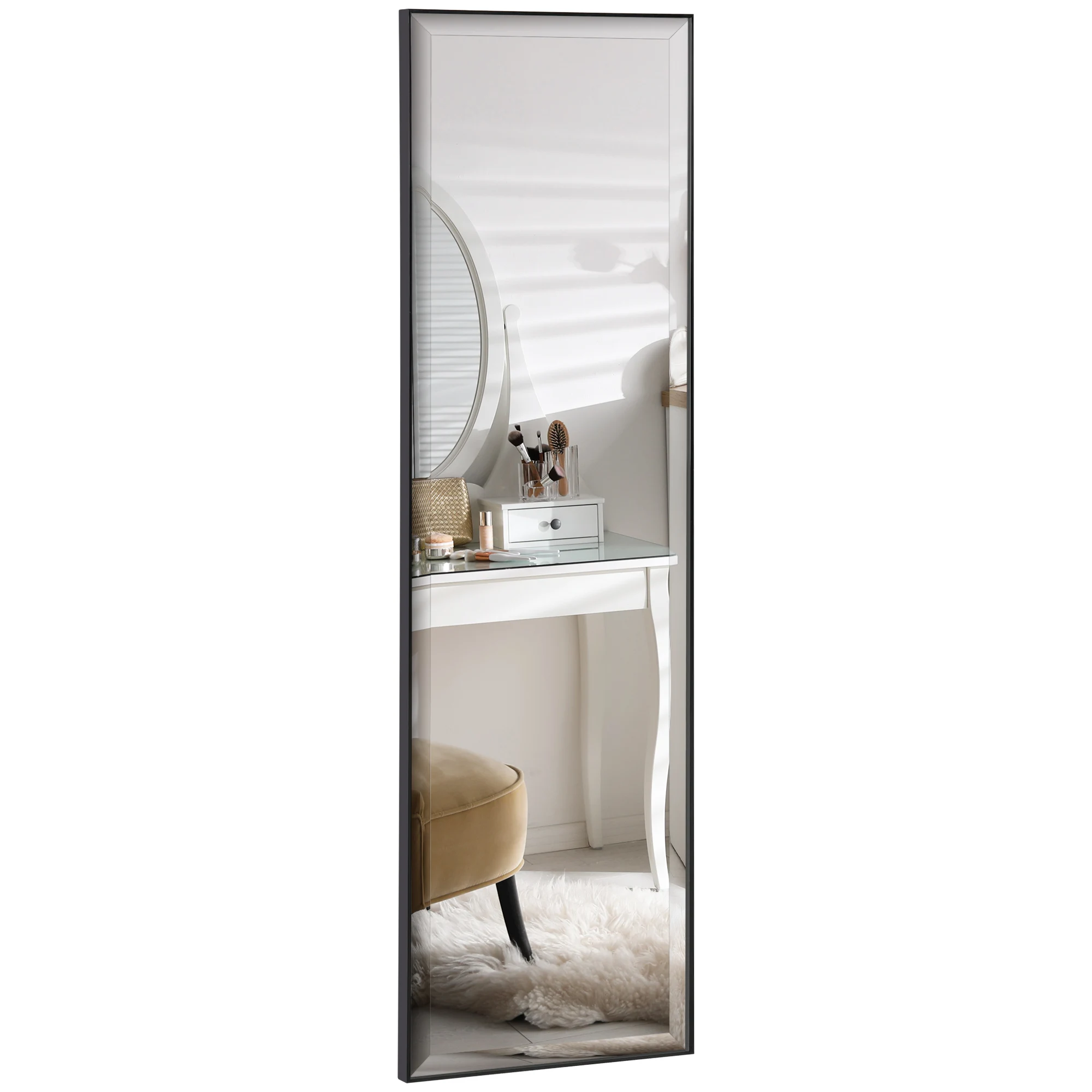 HOMCOM Miroir Mural dim. 120L x 35l cm - Film sécurité Anti déflagrant, système Attache Inclus - Cadre Alliage alu. Noir