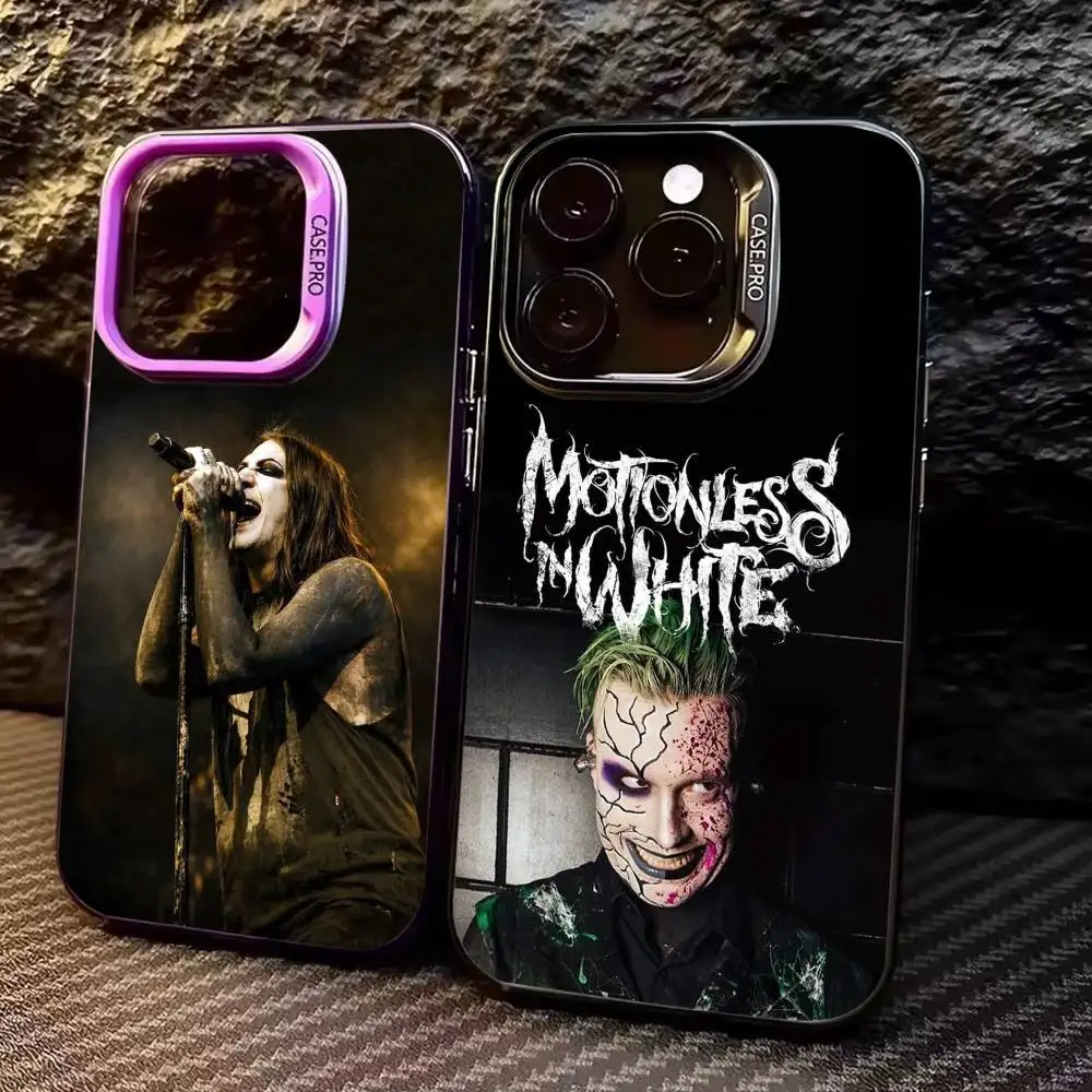 

COOL M-Motionless In W-White Phone Case For iPhone17,16,15,14,13,12,11 Plus,Pro Max Colored Silver Plated Inside Cover