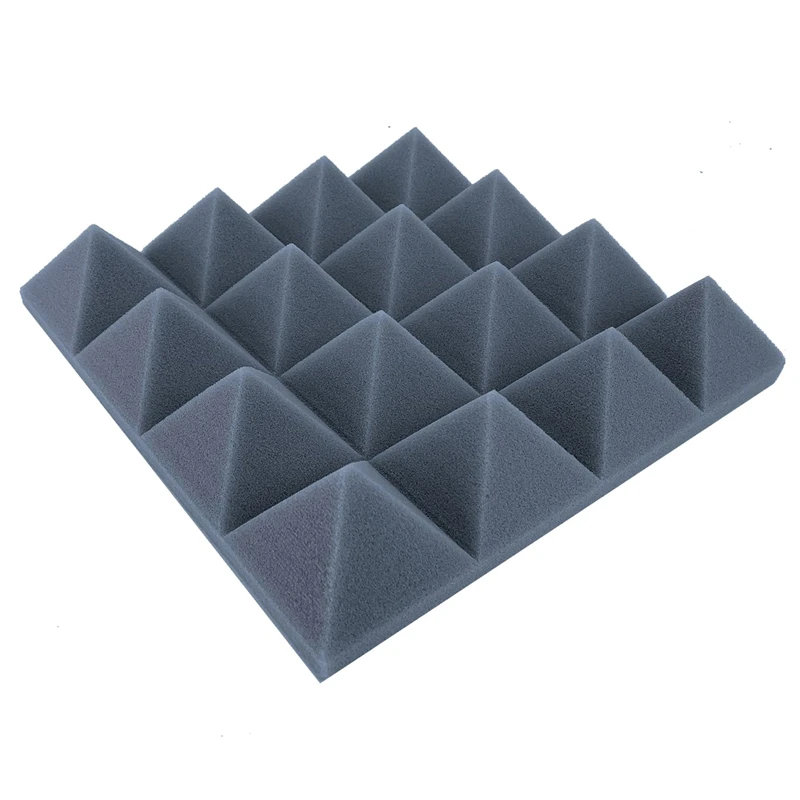 48Pcs 25X25x5cm Studio Acoustic Soundproof Foam Pyramid Noise Insulation Sound Absorption Treatment Panels Black+Gray