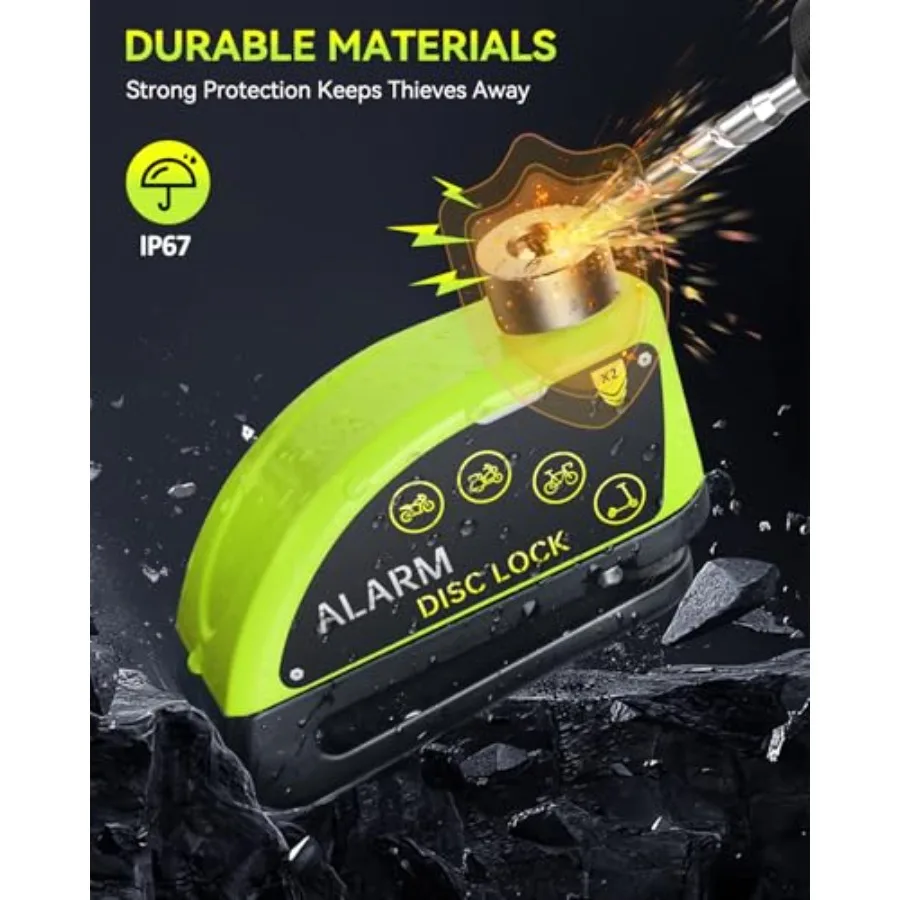 قابلة للشحن مقاوم للماء دراجة نارية مكبح قرصي قفل مع 120dB إنذار ل 7 مللي متر الفرامل الدوار وعجلة الأمن 5FT تذكير كابل أ