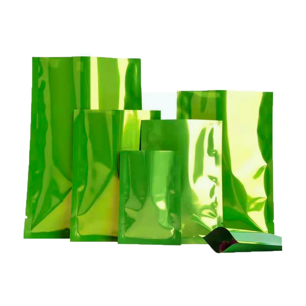 

100Pcs Green Open Top Aluminum Foil Bag Heat Vacuum Seal Tear Notch Package Pouches for Food Coffee Bean Dry Fruit Sundries