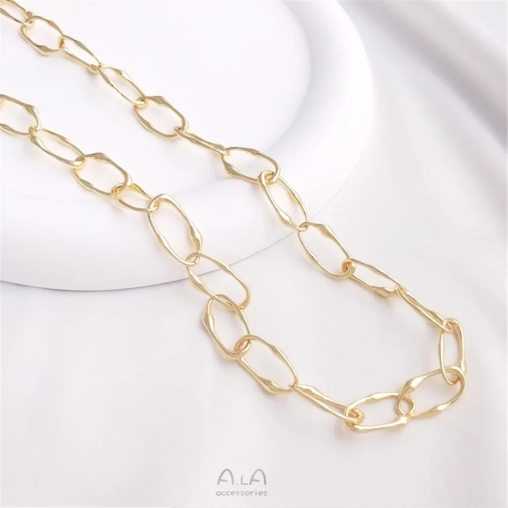 

Pure Copper Korean Chain Pack 14K Real Gold Irregular Oval Chain, Handmade DIY Bracelet Necklace, Loose Ornaments