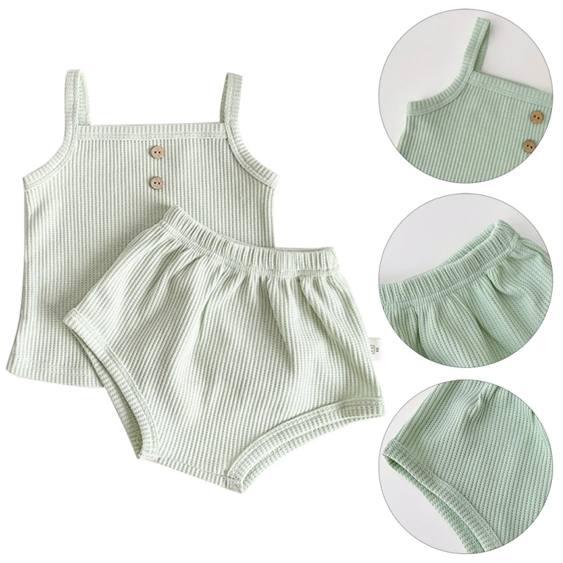 Baby Clothes Sets Summer Toddler Girl Strap Suits Solid Color Baby Boy Tops Tee and Shorts Infant Tracksuit Sets 4-11Y