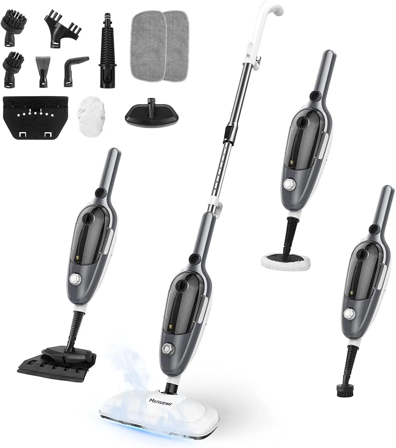 

Steam Mop - All-in-One Handheld Steam Cleaner with 11 Accessories, Multi-Purpose for Hardwood, Windows, Tiles, Carpet, Grey