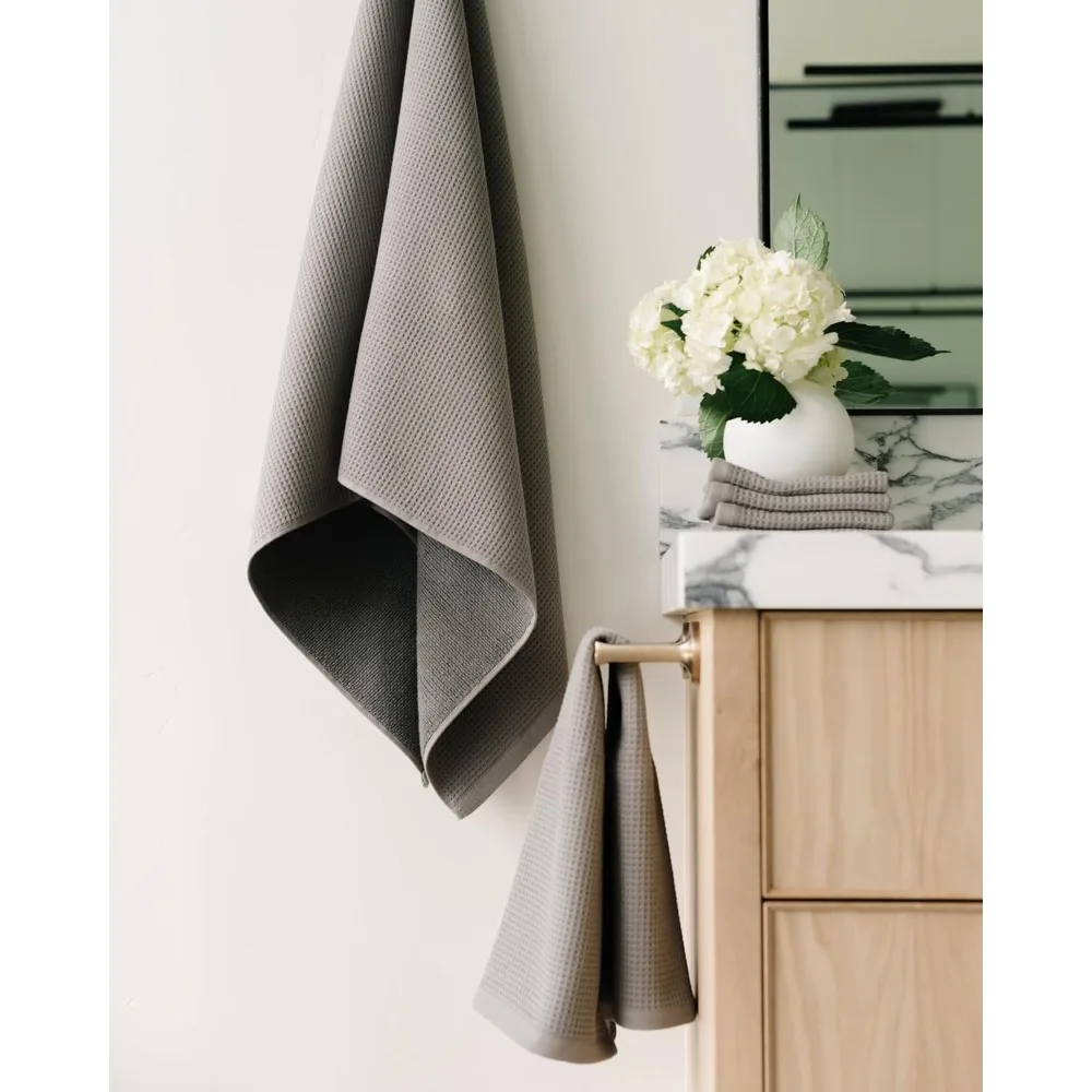 Paquete completo de baño de gofres - 60% algodón 40% viscosa de bambú - Toallas de baño de tejido de gofres ultrasuaves y de secado rápido