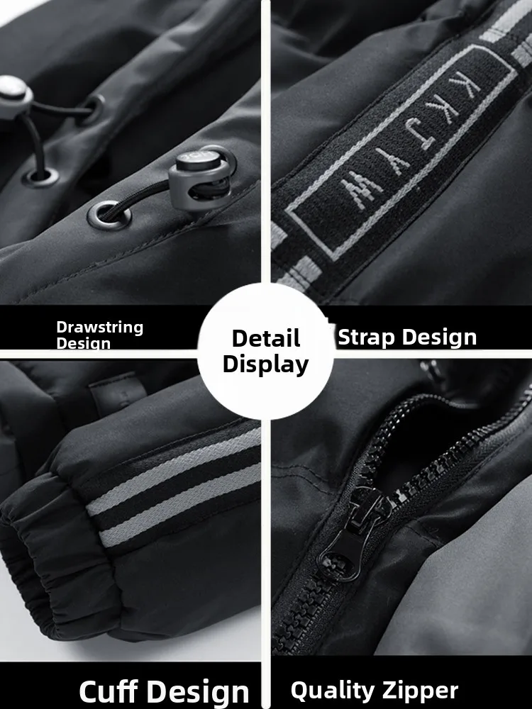 سترة شتوية سميكة دافئة للرجال مبطنة بالقطن مع غطاء للرأس، سترة أنيقة بأسلوب حضري بأكمام طويلة وإغلاق بسحاب من ألياف البوليستر #2