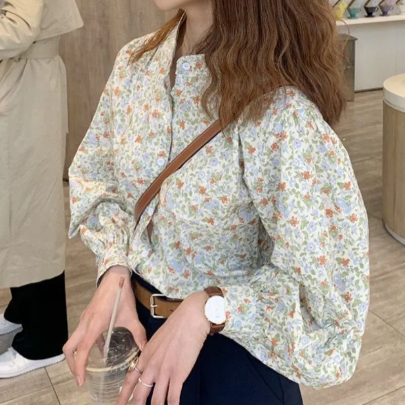 Sweet Shirts for Women Flower Printed Chic Korean Style Long Sleeve All-match College Casual Ins Spring Autumn Soft New Popular