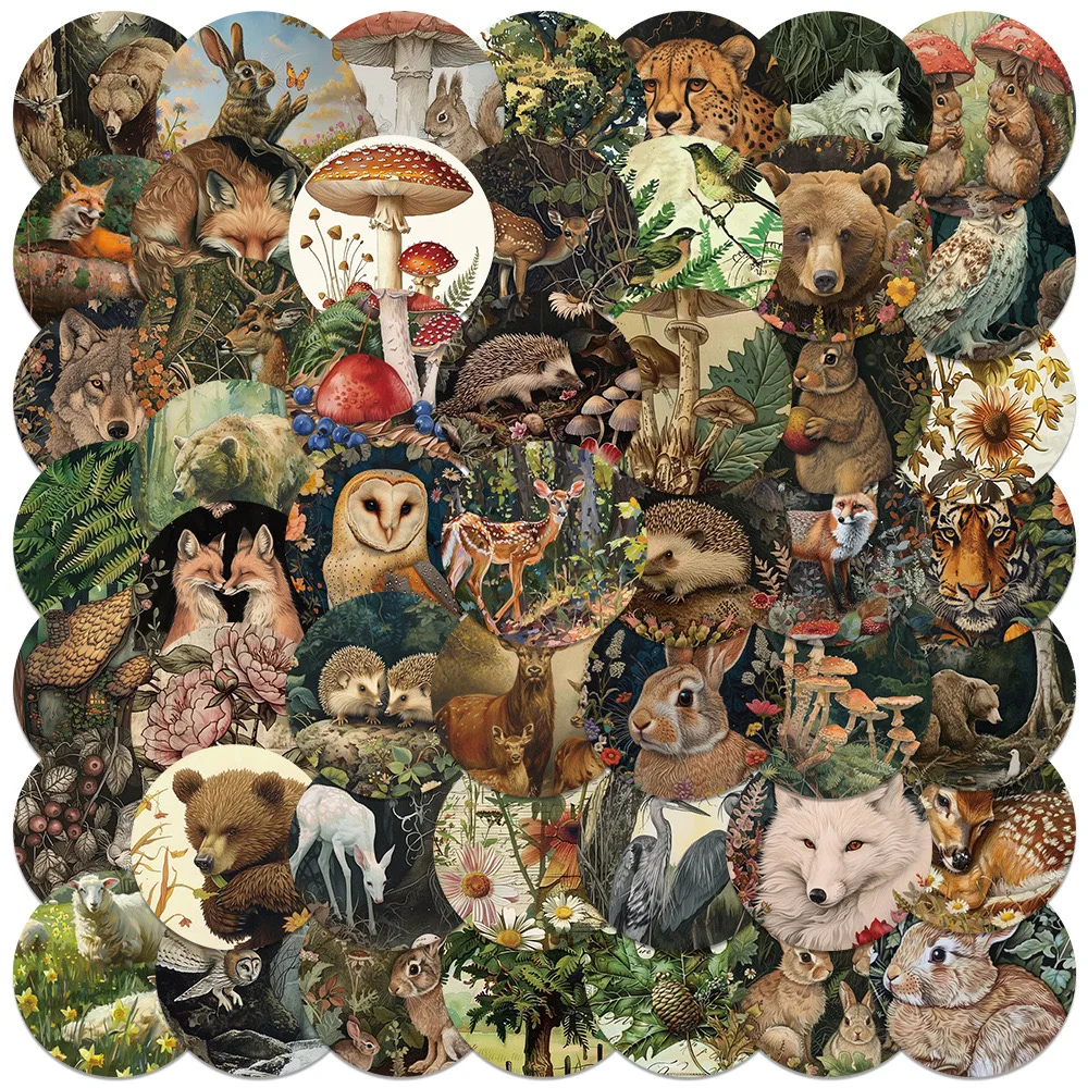 10/50pcs Vintage Forest Animal Stickers Aesthetic Art Decals DIY Scrapbooking Phone Luggage Car Graffiti Decoration Sticker Toy