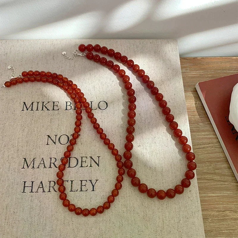 Red Beaded Necklaces For Women Chinese Style Glass Beads Necklace Exquisite Elegant Choker Aesthetic Jewelry Accessories Vintag