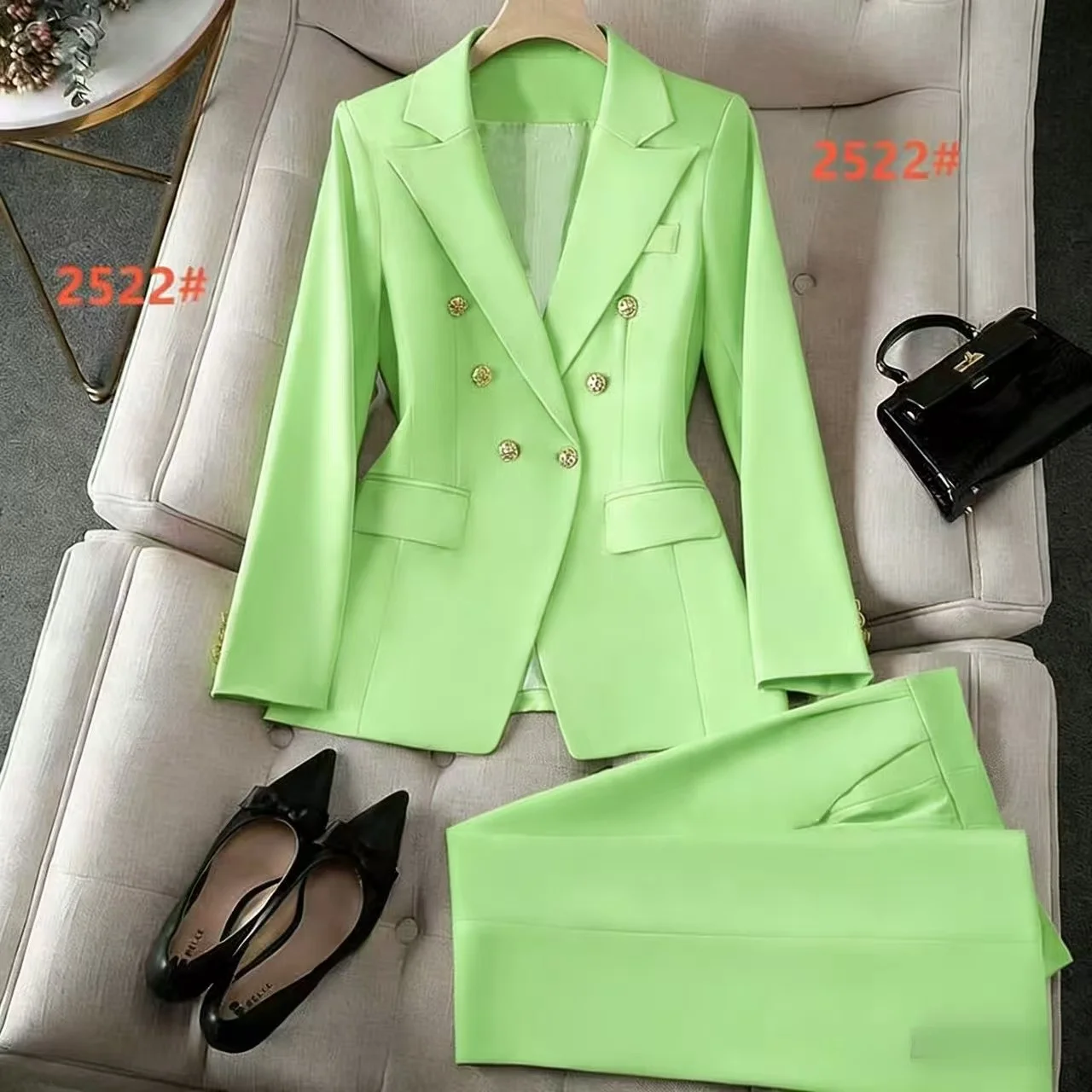 Fashionable Double-Row Buttoned Slim Fit Women's Suit Set 2026 Spring Commute Style Korean Version Slimming Effectiveness