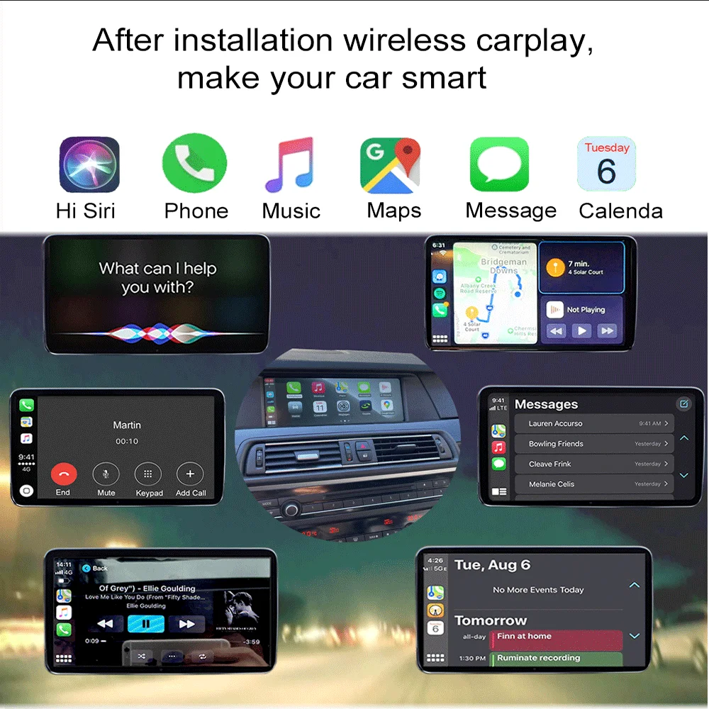 نظام CarPlay اللاسلكي لسيارات BMW 5 E60 CIC 2005-2010 مشغل الوسائط الراديو Mirrorlink مع دعم الكاميرا شاشة 6.5 بوصة 8.8 بوصة 10.25 بوصة #5