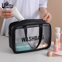 Leather Cosmetic Organizer Clear Panel PVC Waterproof Tote Makeup Toiletry Bag Portable Travel Swim Storage Transparent Washbag