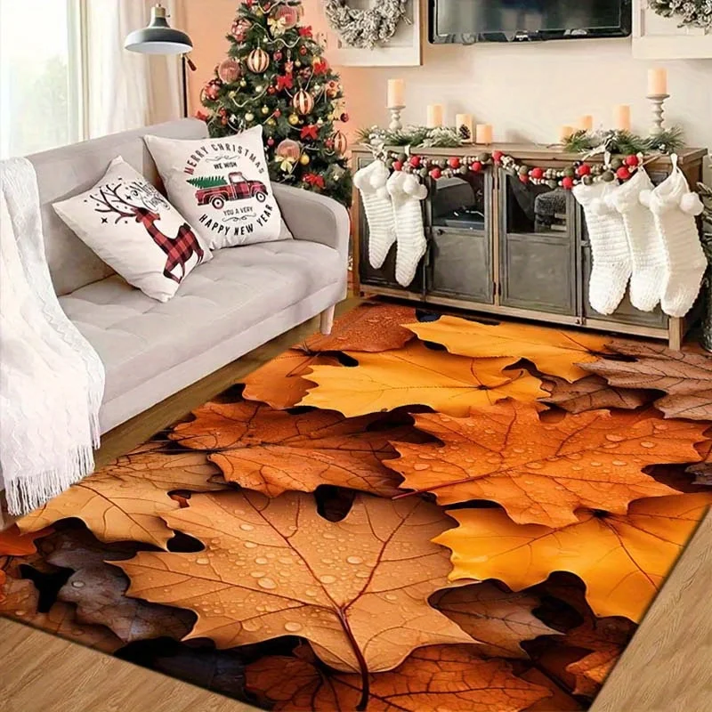1pc Autumn Brown Maple Leaf Area Rug, Versatile Home Decor, Ideal Gift, Perfect for Bedroom Porch Indoor Corridor Dining Room