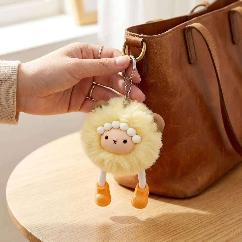 Soft Touch Cute Lamb Keychain Kawaii Colorful Sheep Figure Ball Pendant Handmade Zodiac Sheep Fluffy Sheep Bag Charm Car Key