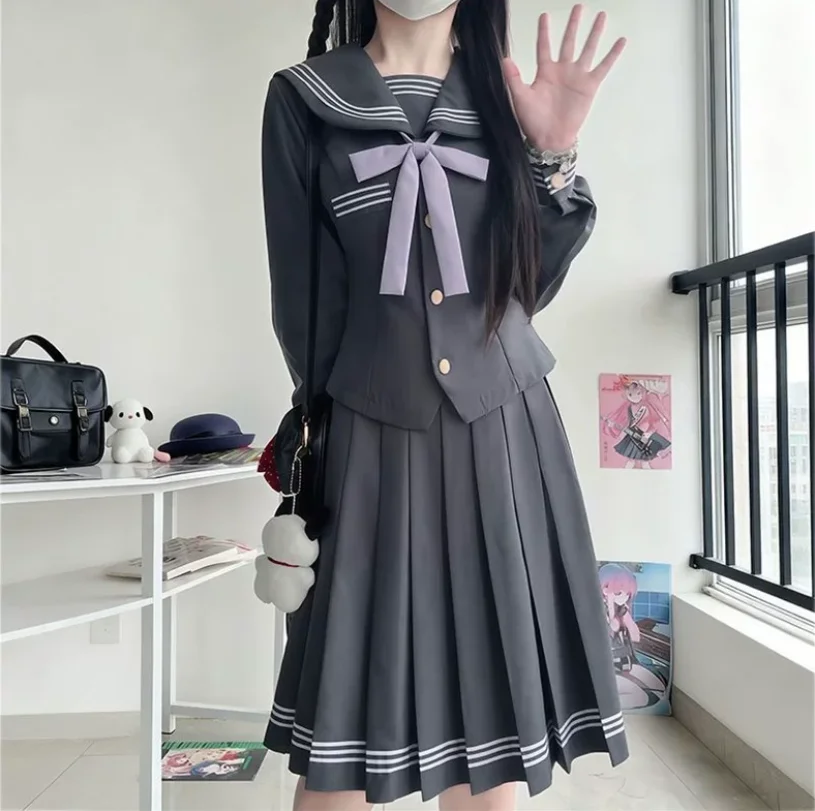 Academic-Style JK Uniform Sailor Set with Pleated Skirt School Supplied Costume for Students