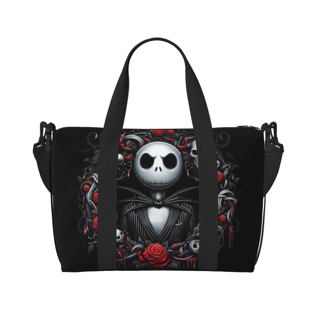 

Custom The Nightmare Before Christmas Beach Tote Bag Rose Extra Large Gym Carry On Movie Jack Skellington Travel Shopping Bags