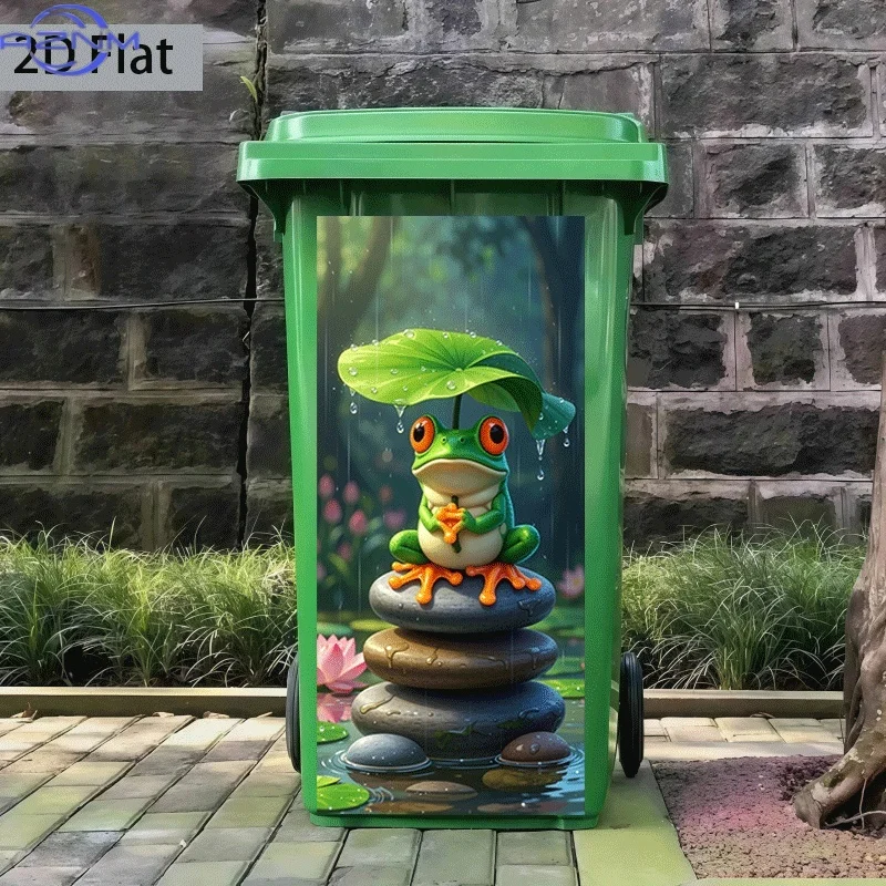 [2D Flat Printing]1pc Trash Can Sticker[Title Translated, Do Not Change] Rain Lotus Frog Stone Graphic Theme Design Wall Stick