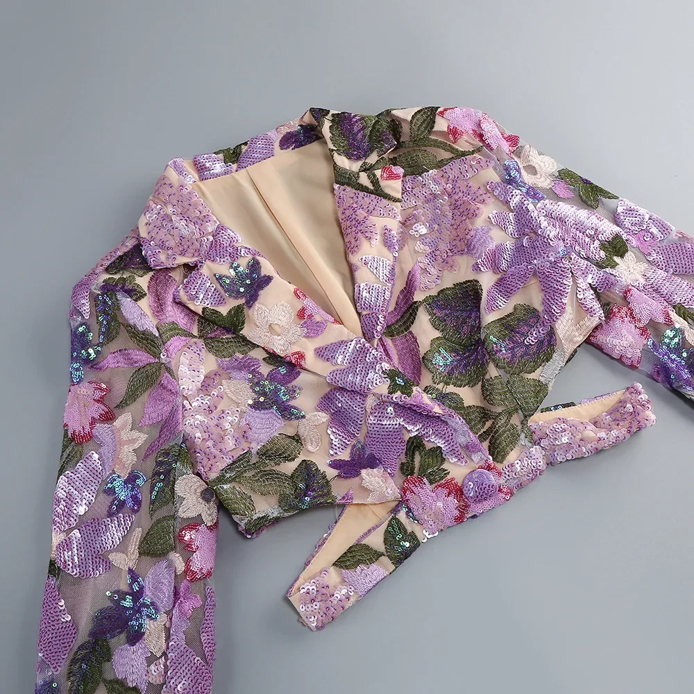 Luxurious Sexy Sequin Floral Two Piece Blazer Skirt Dress Set Elegant Heavy Industry Party Club Gown Birthday Party Outfits