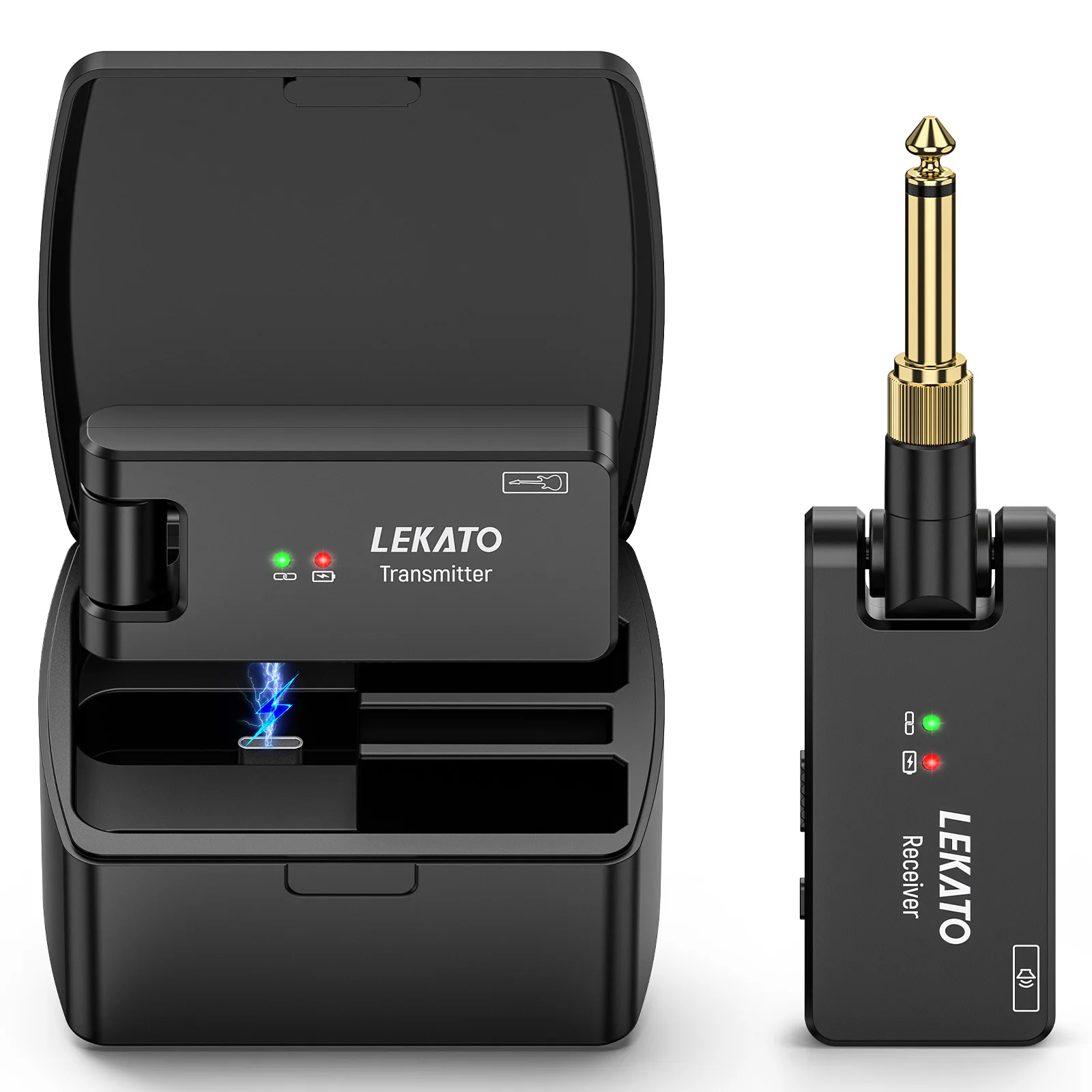 LEKATO WS-100 sistema de guitarra inalámbrico con caja de carga transmisor receptor recargable Audio de 2,4 Ghz para bajo eléctrico