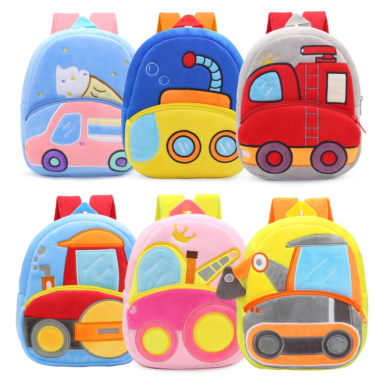 Creative and Cute Engineering Vehicle Excavator Dump Truck Cartoon Plush Backpack for Both Men and Women Children\'s Backpack