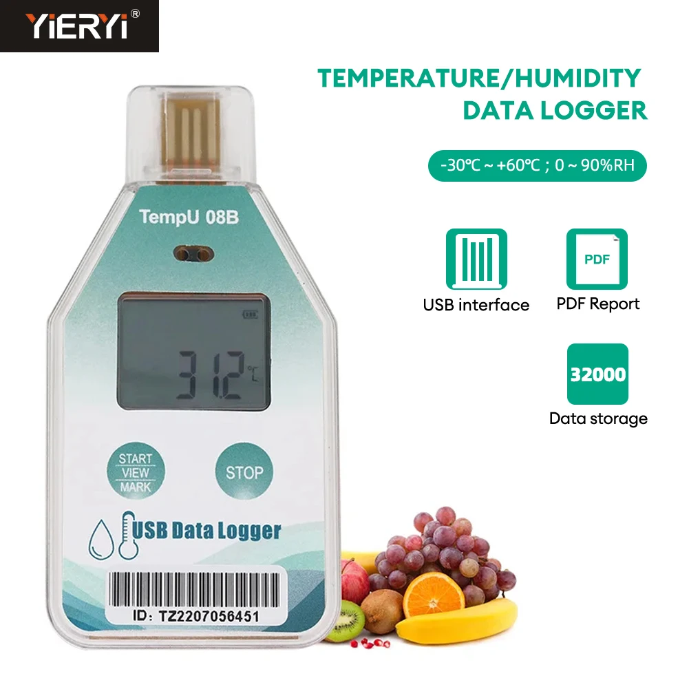 Mini USB Temperature Humidity Data Logger with 32000 Point PDF Report Thermometer Hygrometer for Laboratory Cold Chain Transport