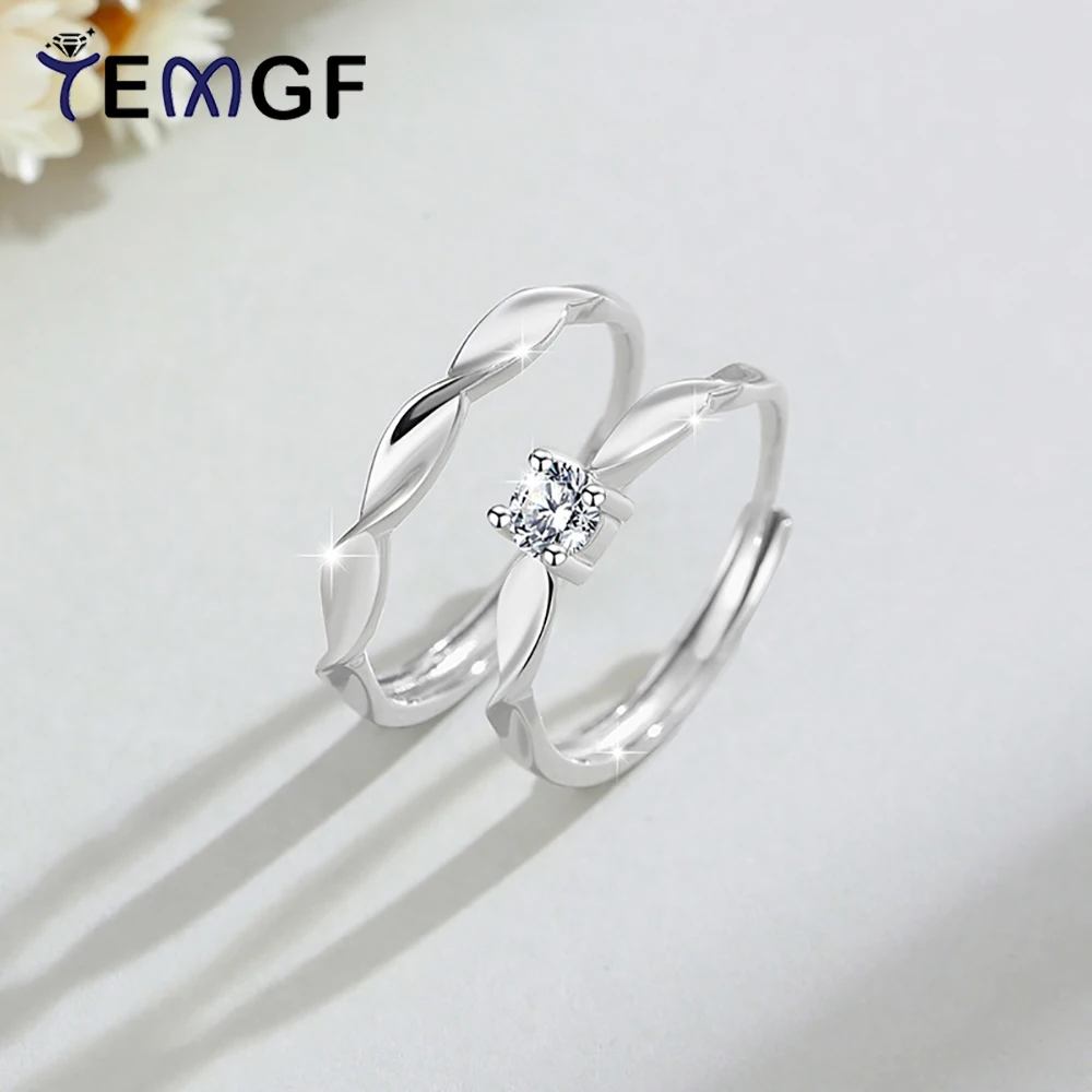 

TEMGF 925 Sterling Silver Rings for Couple Valentine's Day Gift Lover's Date Birthday Simple Romantic Fine Jewelry Gifts 1 Pair